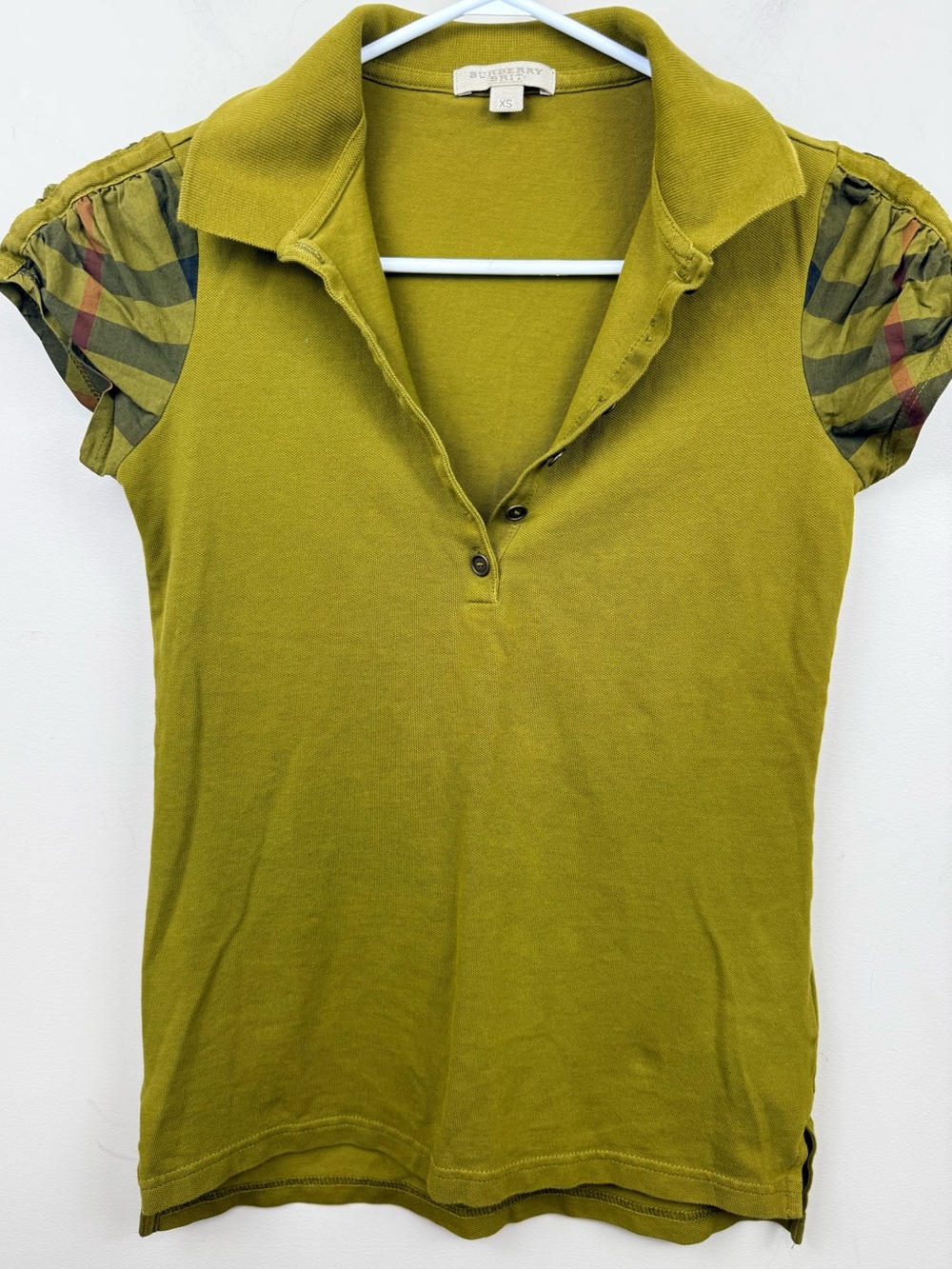 BURBERRY BRIT fitted green polo shirt with cap sleeves xs authentic